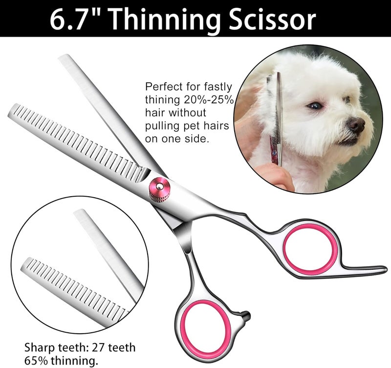 wikdey Dog Grooming Scissors with Safety Round Tip,Pet Grooming scissors Kit,Dog Shears for Grooming,Incude Thinning,Curved Grooming Scissors and Comb for dogs, cats.Suitable for The Right Hand - Image 4